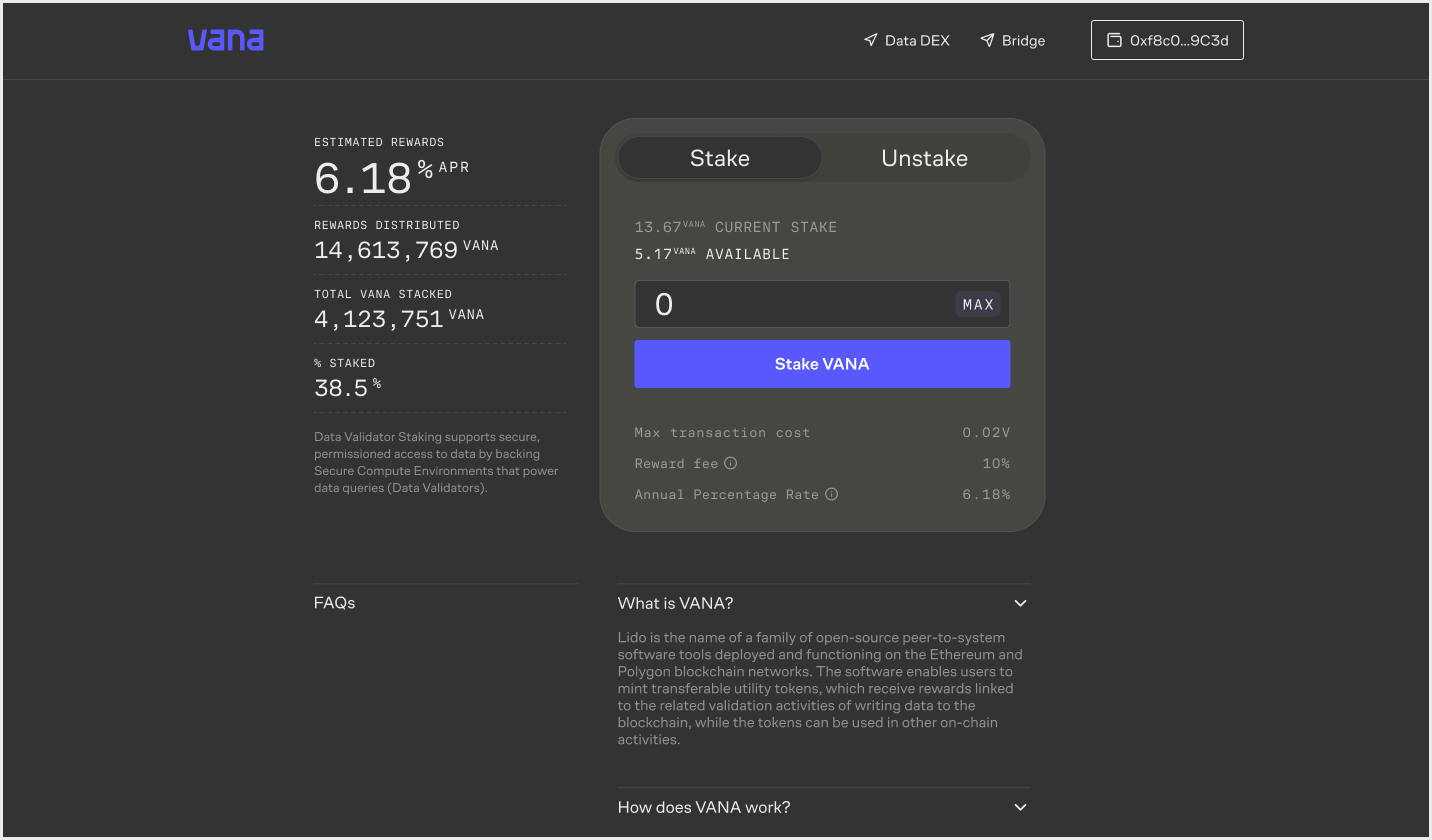 Vana Staking dashboard